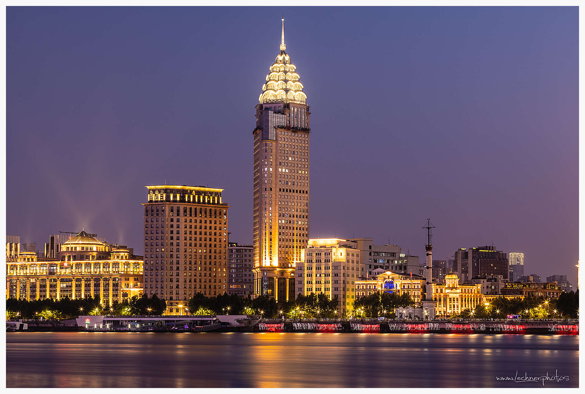 Guangming building after sunset