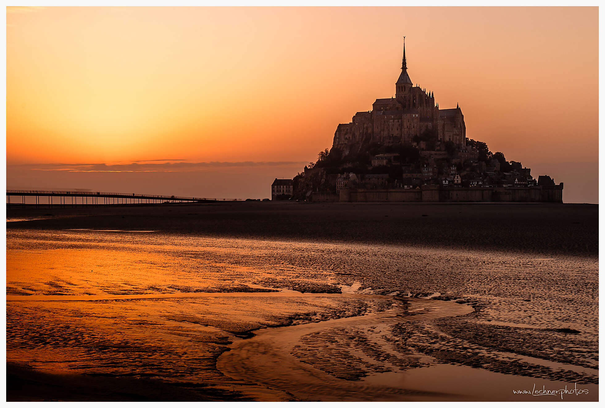 Sun setting over Mont Saint Michel
